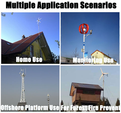 Vertical Lantern Wind Turbine Generator Kit with Controller, 4000W-6000W Output, 24V System installed in various locations
