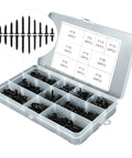 Open box displaying M3 Self Tapping Screws Set 500 Pcs Phillips Pan Head Carbon Steel for woodworking and furniture DIY projects.