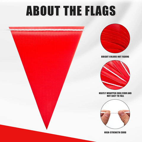 105ft Safety Warning Pennant Flags Set for Outdoor Fencing and Roadwork High Visibility Triangle Flags Red Weatherproof