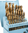 Cobalt Drill Bit Set For Hardened Metals Stainless Steel Cast Iron And Wood Plastics, 29 Pc M35 HSS Twist Bits With Metal Index Box