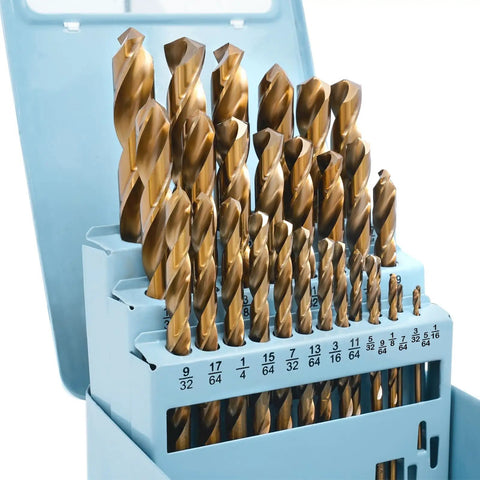 Cobalt Drill Bit Set For Hardened Metals Stainless Steel Cast Iron And Wood Plastics, 29 Pc M35 HSS Twist Bits With Metal Index Box