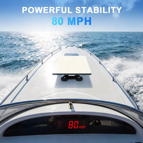 Mini Satellite Internet Roof Mount For Cars And RVs With Four Strong Magnets No Drill Quick Release Magnetic Kit 200Lb Heavy Duty Base Fits Cars Trucks Vans Boats Starlink Mini Ready installed on boat deck at 80 mph