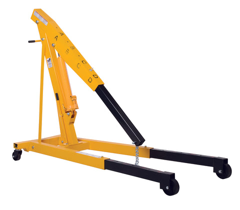 Heavy Duty Steel Engine Hoist With Telescoping Legs And Adjustable Boom Supporting 6000 Lb for effortless garage lifts, yellow finish.