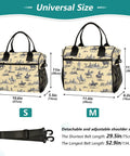 Sizes of Vintage Cowboy Desert Cacti Insulated Lunch Bag With Adjustable Shoulder Strap, showing 9L and 12L options with strap.