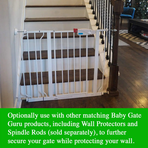Extra Long Banister Adapter Y Spindle Rods 8mm For Stair Gates 2 Pack White With No Slip Grip Padding installed on stairs