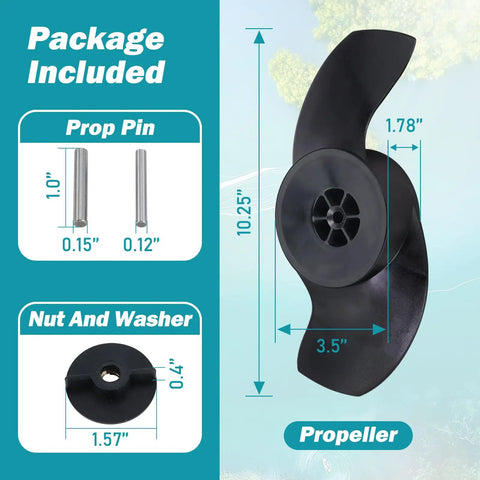 Weedless Two Blade Propeller For Trolling Motors Replacement Prop Fits 3.5 Inch Lower Housing And 3.5 Inch Hub 10.25 Inch Diameter Boosts Thrust Cuts Drag Easy Install