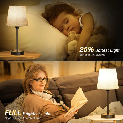 Set of Two Grey Bedside Lamps With USB C Port And AC Outlet 3 Way Dimmable Touch Control Nightstand Lamps for child and reader