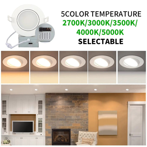 Image of Six Pack 4 Inch Recessed Lights With Adjustable Eyeball And Junction Box, showing five color temperature options.