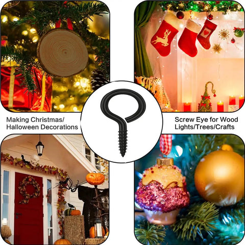 100 Pack 1 Inch Metal Screw Eyes Hooks Self Tapping Eye Rings for Holiday Décor and DIY Projects Display