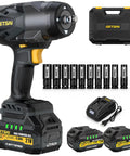 Badass 1/2 Inch Cordless Impact Wrench brings 1400Nm torque with two battery packs and ten sockets for versatile use.