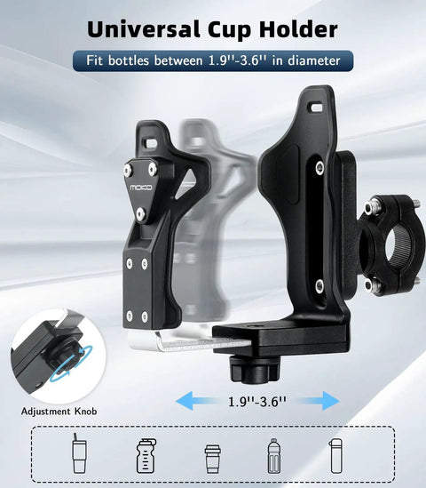 Adjustable Bike Water Bottle Cage Fits 1.9 To 3.6 Inch Bottles On Handlebar Or Frame Universal Cup Holder For Bicycle Stroller Scooter Wheelchair ATV All Terrain Rides For Any Ride
