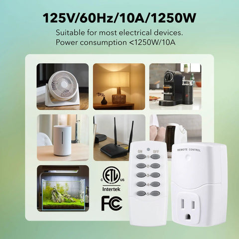 Wireless Remote Control Outlet Switch Kit With 5 Outlets And 2 Remotes, Plug-and-Play RF Light Switch For Home Appliances And LED Bulbs