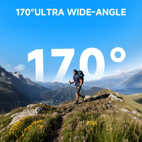 Hiker on mountain trail demonstrating 170° view captured by Kickass 4K Action Camera With 40MP Photo, 3 Axis EIS for adventure sports.