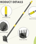 Close-up features of 2 In 1 Garden Hoe And Weed Puller With Adjustable Length 31 To 46 Inches Heavy Duty Carbon Steel Weeding Tool