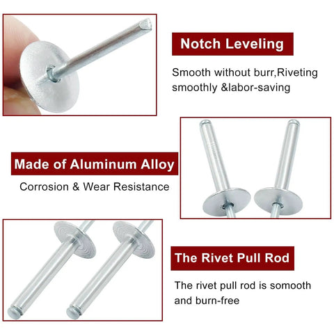 60-Piece Large Flange Aluminum Blind Rivets 3/16 Inch By 1-1/4 Inch Dome Head Pop Rivets Silver For Quick Easy Accessory Installations