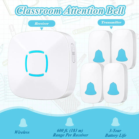 Attention Grabbing Classroom Doorbell Set With 4 Push Buttons And 1 Receiver Waterproof Wireless Buzzer For Teachers 1000 Feet