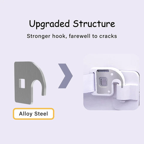 Adjustable Child Proof Door Locks With Door Strap Latch No Drill Setup showing alloy steel hook and latch mechanism