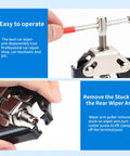 Car Wiper Arm Removal Tool And Battery Terminal Puller for windshield wipers, close-up of tool in operation.