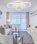 Six Ring LED Ceiling Light With Remote Dimmable 3000K 4000K 6500K Adjustable 31.4 Inch Flush Mount White Modern Ceiling Lamp