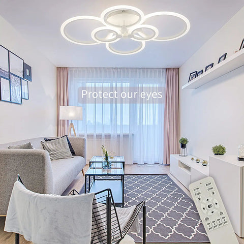 Six Ring LED Ceiling Light With Remote Dimmable 3000K 4000K 6500K Adjustable 31.4 Inch Flush Mount White Modern Ceiling Lamp