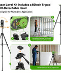 Self Leveling Laser Level With 60 Inch Tripod For Construction And Home Use, Green 360 Degree Horizontal Line And 140 Degree Vertical Line With Two Plumb Dots, Built Tough Workhorse Cross Line Tool For Precise Layout And Quick Alignment, 60-inch tripod
