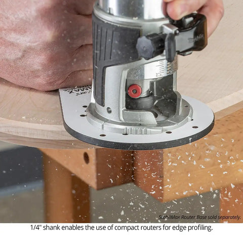 Pro Grade Badass Chamfer Router Bit Five Piece Set With One Quarter Inch Shank And Three Flute Twin Pilot Bearing Carbide Tips for precise edge profiling.