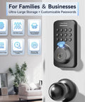 Keyless Entry Door Lock With Handle Set Built In WiFi Fingerprint App Control Doorbell No Key Hassle Smart Home Ready Electronic Keypad Deadbolt One Time Code Auto Lock Easy To Install For Airbnb Home And Office installed on a door with living room visible