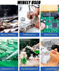Collage of applications for Desktop Soldering Fume Extractor With Heavy Duty Carbon Filter And Hella Powerful Suction.