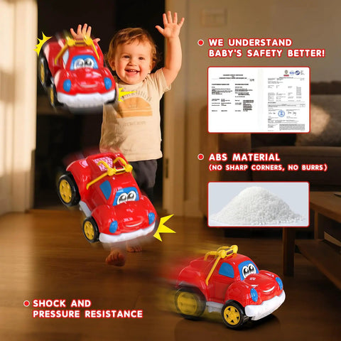 Tot Friendly Remote Control Car And Pickup Truck Toy For Kids Ages 2 To 4 being played with by toddler indoors.