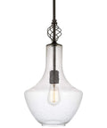 Sydney 15 Inch Modern Pendant Light With Vase Style Seeded Glass Shade Adjustable Height Oil Rubbed Bronze Finish Minimalist Ceiling Light For Living Room Or Dining Area close-up view