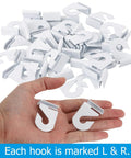 Drop Ceiling Hooks 20 Pairs For Hanging And Suspended Ceilings Tile Clips And Grid Hangers shown in hand, marked L & R.