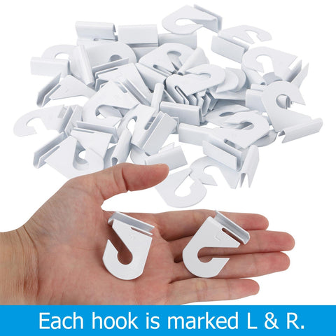 Drop Ceiling Hooks 20 Pairs For Hanging And Suspended Ceilings Tile Clips And Grid Hangers shown in hand, marked L & R.