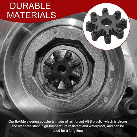 Heavy Duty Flexible Steering Coupler And Steering Gear Bushing Set Replaces Oem Power Steering Joint Connector close-up showing ABS plastic material.