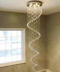 87 Inch Crystal Chandelier With Spiral Design, 6 Light Modern Ceiling Light For High Ceilings near a window