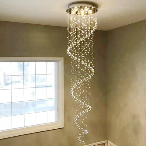 87 Inch Crystal Chandelier With Spiral Design, 6 Light Modern Ceiling Light For High Ceilings near a window