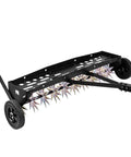 40-Inch Tow Behind Spike Aerator with Galvanized Steel Tines showing 10-star spikes and extra wide tow bar for tractors, black