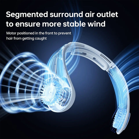 Portable Neck Fan With 5 Speed Gears 6000mAh Hands Free Wearable Bladeless Cooling Quiet USB Rechargeable Ergonomic Design