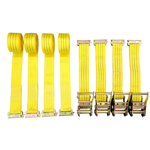 Heavy Duty Ratchet Tie Down Straps 2 Inch By 15 Foot Four Pack For Securing Cargo During Transport With 4400 Pound Breaking Strength