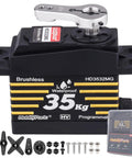 Waterproof 35Kg Beefy High Torque Metal Gear Digital Servo Motor with accessories, front view