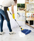 Person using Heavy Duty Commercial Mop With 64 Inch Handle Looped End Wet Mop For Wet And Dry Cleaning Industrial Cotton Dust Mop