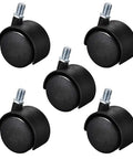 2 Inch Nylon Swivel Caster Wheels With M10 Threaded Stem 15mm Thread Length Twin Wheel Design 38lb Capacity Five Piece Set