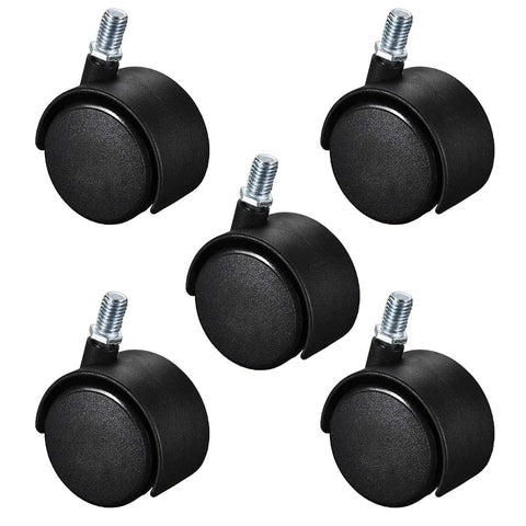 2 Inch Nylon Swivel Caster Wheels With M10 Threaded Stem 15mm Thread Length Twin Wheel Design 38lb Capacity Five Piece Set