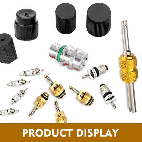 Garage Ready Air Conditioning Valve Core Kit For R12 And R134A with high and low pressure service ports, black covers