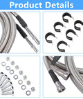 No Sweat Flexible Stainless Steel Braided Fuel Line Quick Fix Kit components including hoses, fittings, brackets, and hardware.