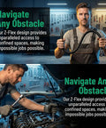 Mechanic holding Half Inch Flexible Shaft Extension Bar For Impact Wrench And Ratchet, used in auto repairs and machinery maintenance.