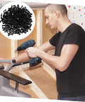 Hella Durable Steel Cabinet Screws And Nuts Hardware Kit For Furniture Assembly in use with electric drill, heavy-duty fasteners for woodworking.