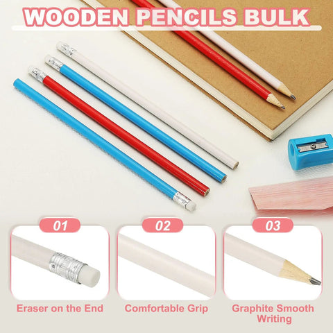Round Wooden Pencils Bulk Pack Of 12 HB Graphite Pencils With Erasers For Office, School And Studio Use, Smooth Writing