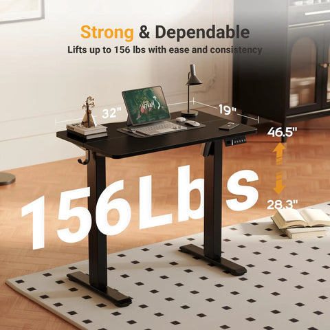 32 Inch Electric Standing Desk For Small Spaces With Adjustable Height Sit Stand Memory Presets And Cable Management