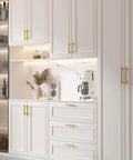 White kitchen with 30 Pack 3 Inch Gold Cabinet Handles For Cupboards And Drawers, Fade Resistant Stainless Steel Gold Cabinet Pulls visible