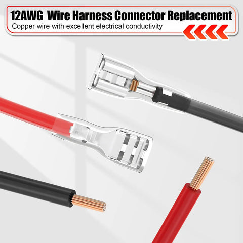 12 AWG Wire Harness Connector Replacement for Peg Perego 12V Ride On Vehicles with Fuse showing copper wire and insulation